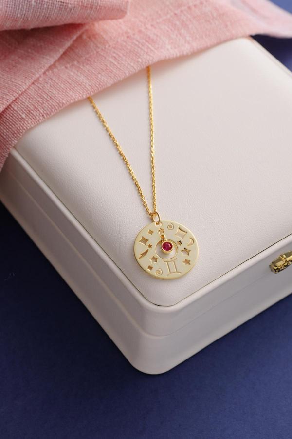 Acestes Design Ikizler Burç (21 Mayıs-21 Haziran) Zirkon Taşlı Tasarım 14 Ayar Altın Kaplama 925 Ayar Kolyeler - Image 1