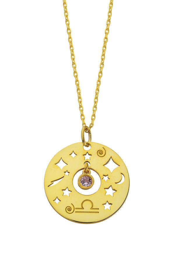 Acestes Design 925 Ayar Gümüş Terazi Burç (23 Eylül-22 Ekim) Zirkon Taşlı Tasarım 14 Ayar Altın Kaplama Kolyeler - Image 1