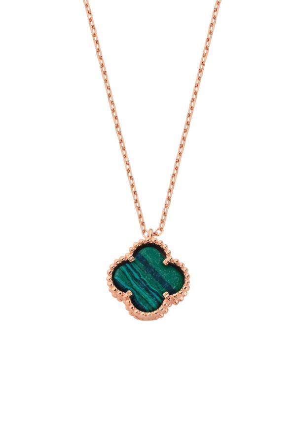 Acestes Design 925 Ayar Gümüş Yeşil Doğal Taşlı Yonca Şans Tasarım Kolyeler - Image 1