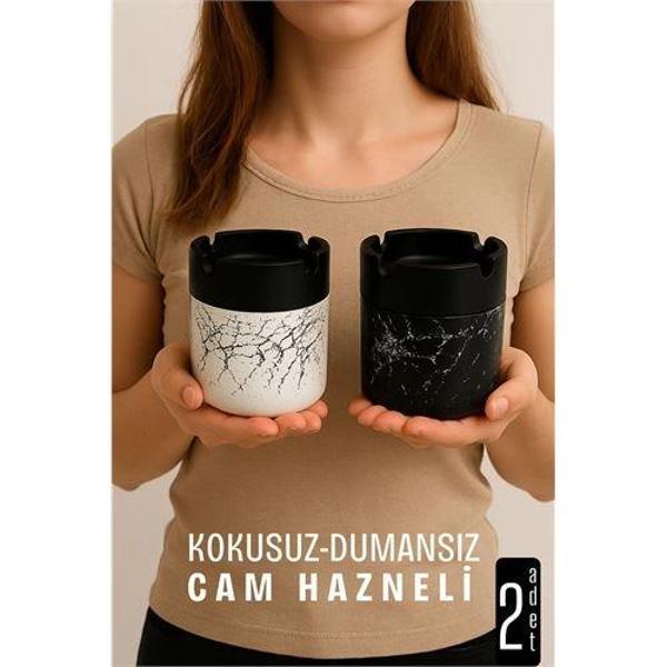 Cam Küllük - Mermer Desenli 2 li Küllük Seti  Kafe Küllüğü Restoran Küllüğü Masaüstü Küllük - Image 1