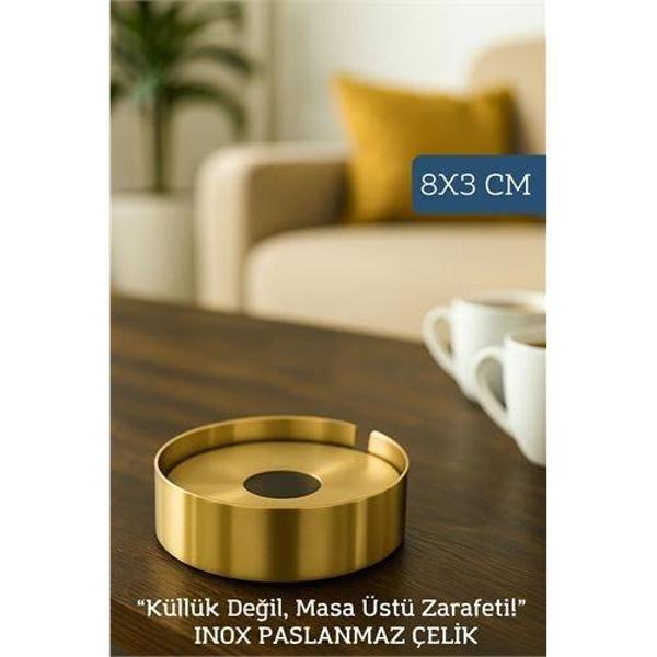 HSNET Gold Inox 1 MM Scotch Çelik Küllük – 8 cm x 3 cm | Modern Hijyenik ve Dayanıklı Tasarım - Image 1