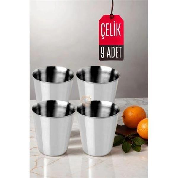9 LU Paslanmaz Çelik Bardak – Kamp Piknik ve Mutfak İçin Dayanıklı Metal Bardak - Image 1