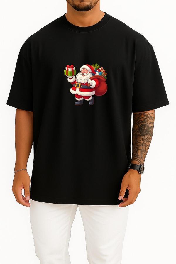 Oversize Noel Baba Yılbaşı Göğüs Baskılı Unisex T-Shirt - Image 1