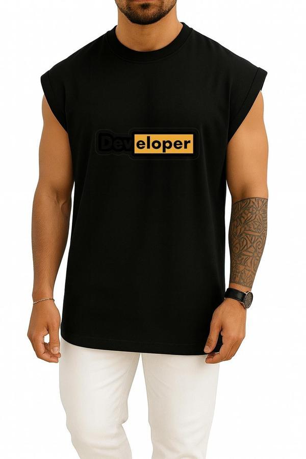 Oversize Developer Yazılımcı Göğüs Baskılı Atlet - Image 1