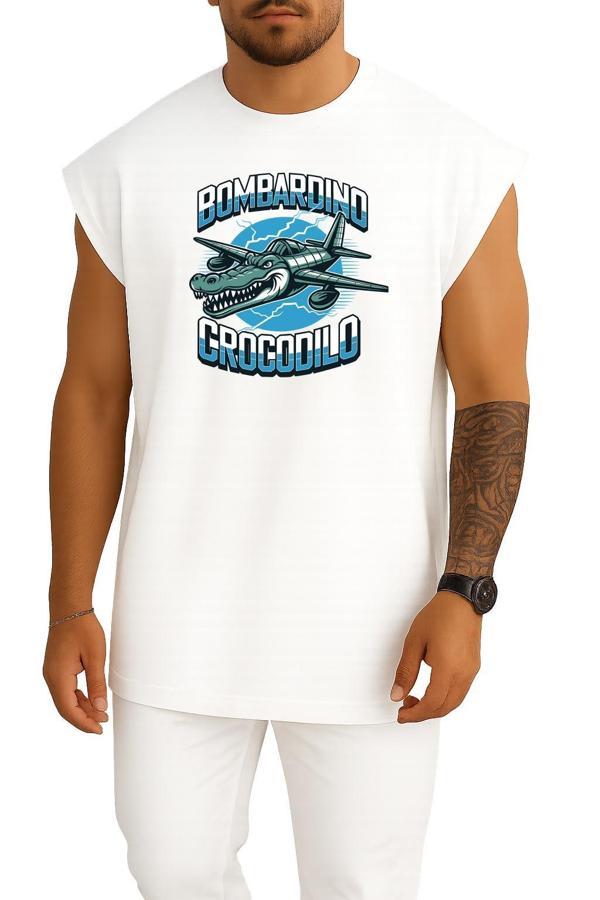 Oversize Bombardino Crocodilo Göğüs Baskılı Atlet - Image 1