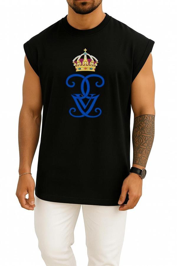 Oversize İsveçli Gustaf V Royal Cypher Monogram Monarch Göğüs Baskılı Atlet - Image 1