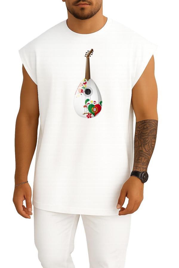 Oversize Portekiz Ukulele Gitar Göğüs Baskılı Atlet - Image 1