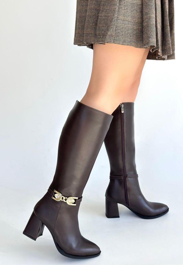 Mooni Kahverengi Cilt Topuklu Çizme - Image 1