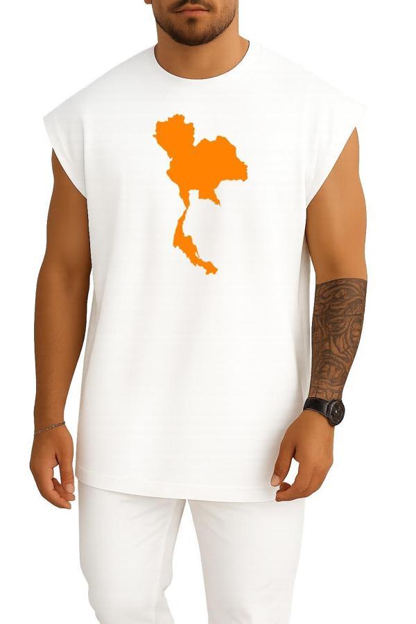 Oversize Tayland Haritası Göğüs Baskılı Atlet - Image 1