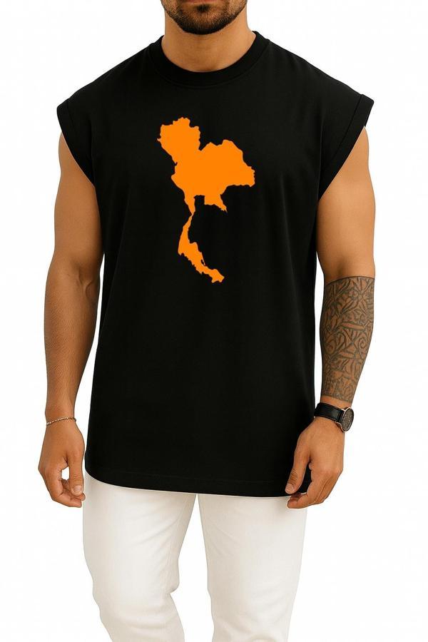 Oversize Tayland Haritası Göğüs Baskılı Atlet - Image 1