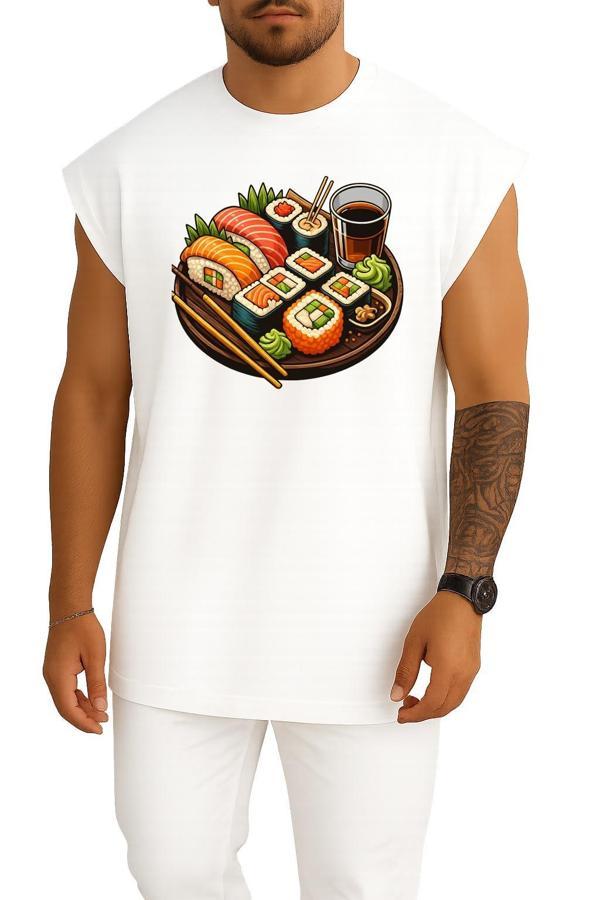 Oversize Sushi Göğüs Baskılı Atlet - Image 1