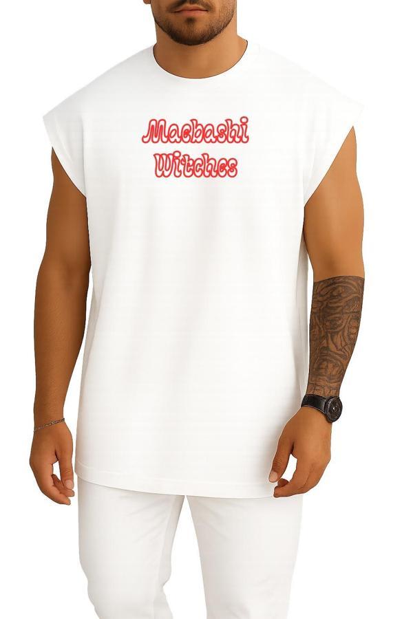 Oversize Maebashi Witches Anime Göğüs Baskılı Atlet - Image 1