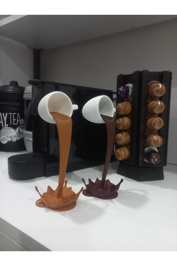 Mescolare 2Li Dökülen Kahve Figürü,Sıcak Çikolata,Sütlü Kahve 3D Biblo - Image 1