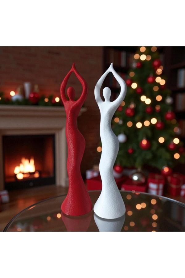 Mescolare 2'Li Set Dans Eden Kadınlar İskandinav Tarzı Biblo Heykel Figür Dekor Ev Dekorasyon Kırmızı Beyaz - Image 1