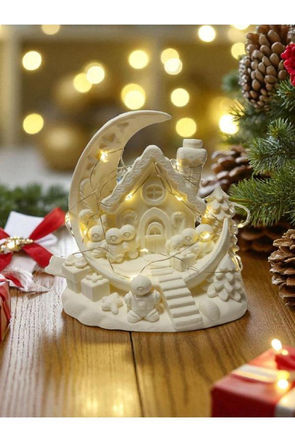 Mescolare Ay Işığı Kış Evi-Peri Ledli Yılbaşı Hediyesi Işıklı Dekoratif Masal Evi 14Cm - Image 1