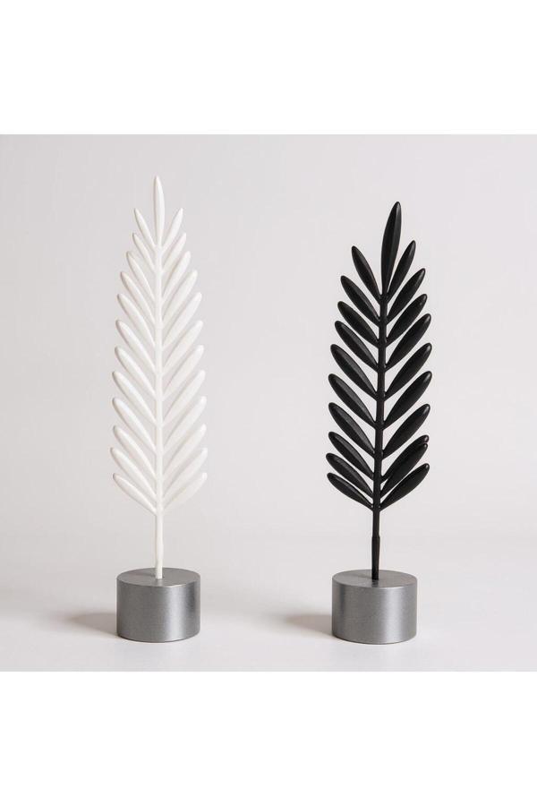 Mescolare İskandinav Tarzı Zeytin Dalı Yaprak Heykel , Dekoratif – 2’Li Siyah & Beyaz Dekor, Hediye Önerisi - Image 1