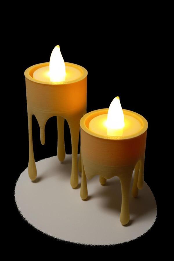 Mescolare Eriyen Mum Görünümlü Pilli Tealight Mumluk Seti (2 Adet-Mumlar Dahil)-Hediyelik 3D - Image 1