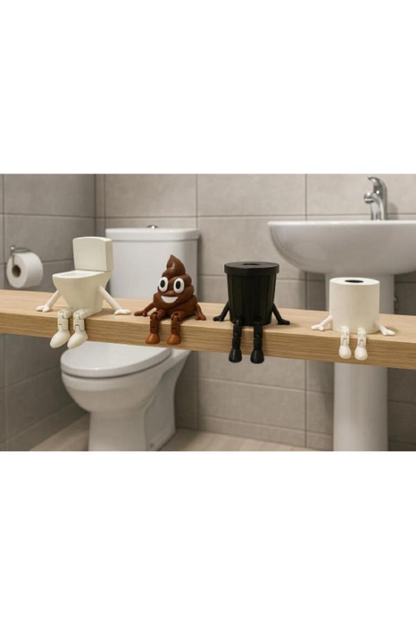 Mescolare 4’Lü Banyo Seti- Mini Dekor Takımı – Klozet, Poop, Çöp Kovası, Tuvalet Kağıdı Figürleri - Image 1