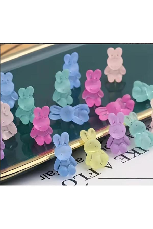 Mescolare 5Li Şeffaf Pastel Mini Tavşan Figür Süs Anahtarlık Hediyelik Telefon 3D - Image 1