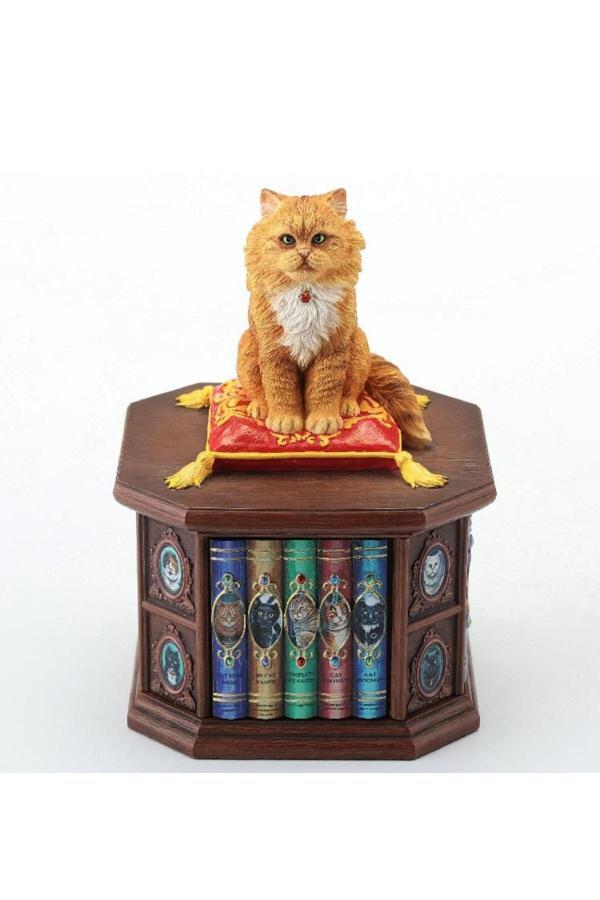 Veronese Renkli El Boyaması Kütüphaneci Kedi Figürü Wıse Kütüphaneci Kedi Ebat: 11*11*17 Cm - Image 1