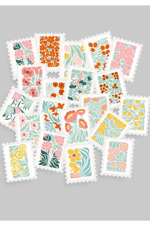Çiçek & Botanik Temalı Pul Sticker Seti 20'li - Bullet Journal Ajanda Scrapbook - Image 1