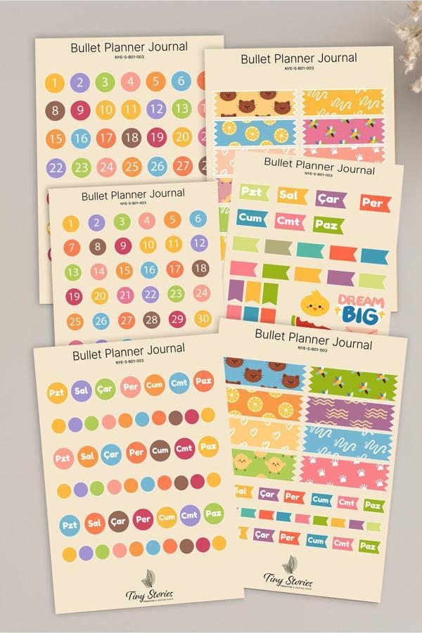 Bullet Journal Sticker Seti - 6 Sayfa / Ajanda, Scrapbook, Journal - Image 1