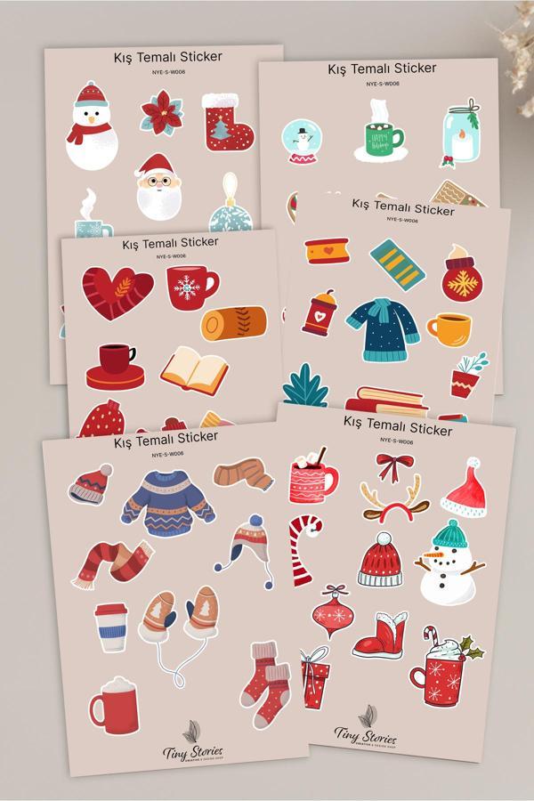 Kış Temalı Sticker Seti - 6 Adet / Ajanda, Defter,Bullet Journal,Scrapbook - Image 1