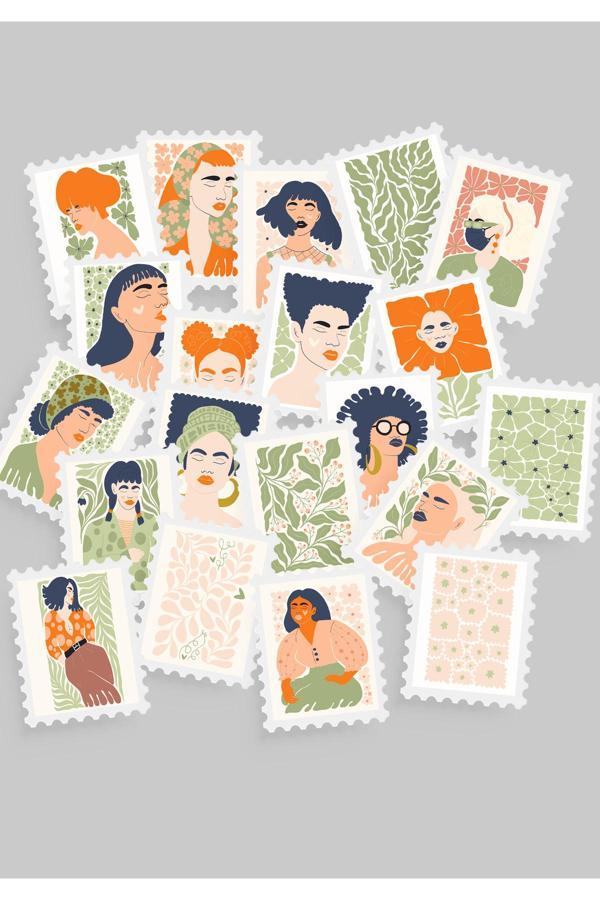 Kadın & Çiçek Temalı Pul Sticker Seti 20'li - Bullet Journal Ajanda Scrapbook - Image 1
