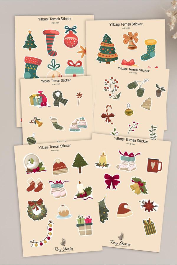 Yılbaşı Temalı Sticker Seti - 6 Adet / Ajanda, Defter,Bullet Journal,Scrapbook - Image 1