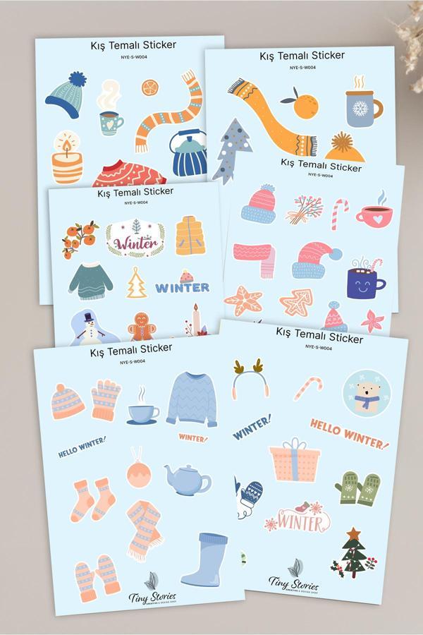 Kış Temalı Sticker Seti - 6 Adet / Ajanda, Defter,Bullet Journal,Scrapbook - Image 1
