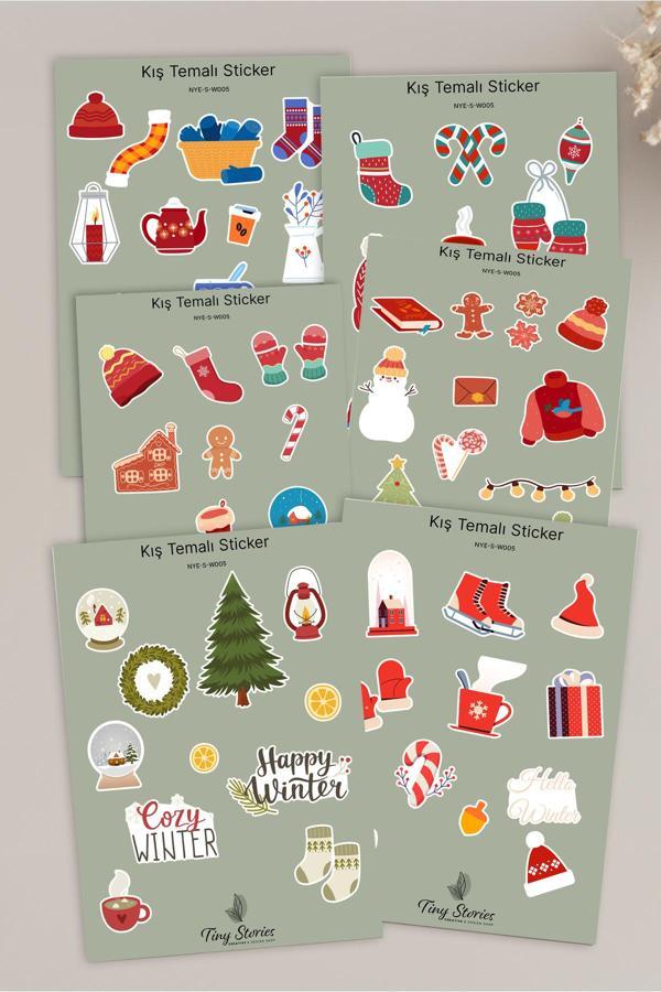 Kış Temalı Sticker Seti - 6 Adet / Ajanda, Defter,Bullet Journal,Scrapbook - Image 1