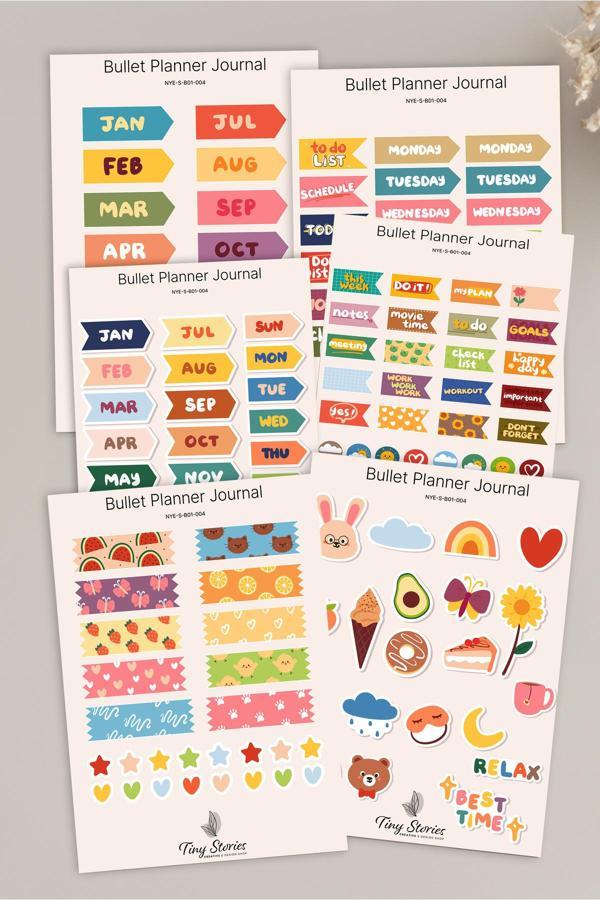 Bullet Journal Sticker Seti - 6 Sayfa / Ajanda, Scrapbook, Journal - Image 1
