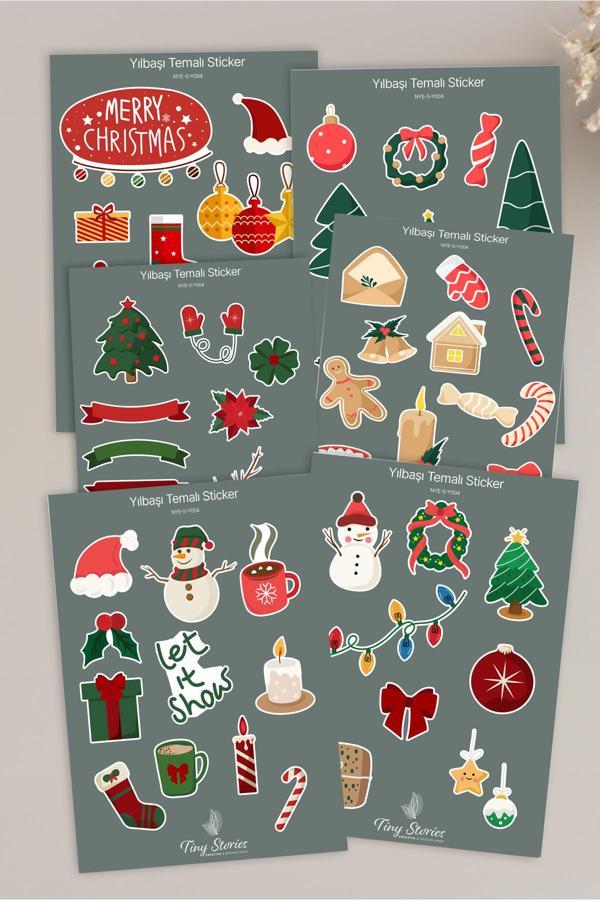 Yılbaşı Temalı Sticker Seti - 6 Adet / Ajanda, Defter,Bullet Journal,Scrapbook - Image 1