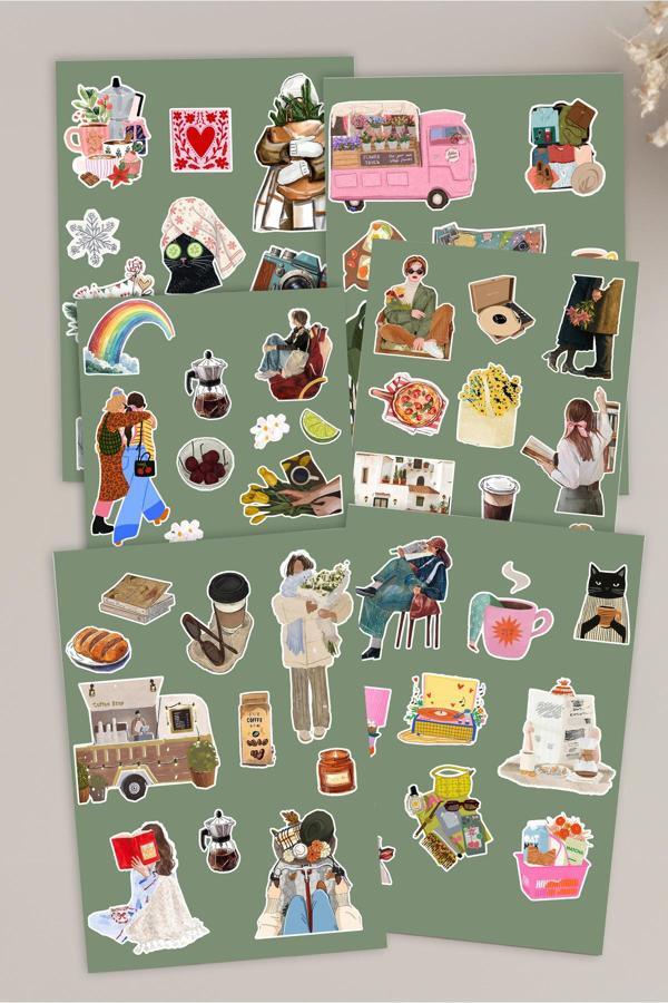 Sticker Set 6'lı - Scrapbook, Ajanda , Not Defteri - Image 1