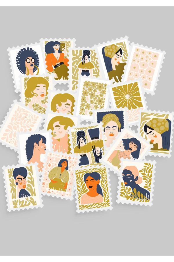 Kadın & Çiçek Temalı Pul Sticker Seti 20'li - Bullet Journal Ajanda Scrapbook - Image 1