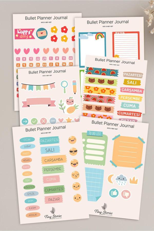 Bullet Journal Sticker Seti - 6 Sayfa / Ajanda, Scrapbook, Journal - Image 1
