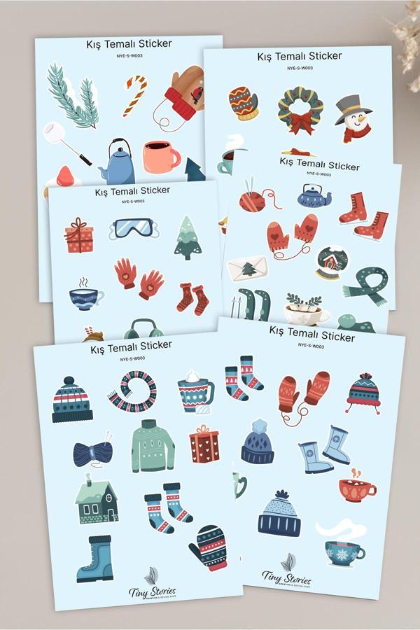 Kış Sticker Seti - 6 Adet / Ajanda, Defter,Bullet Journal,Scrapbook - Image 1