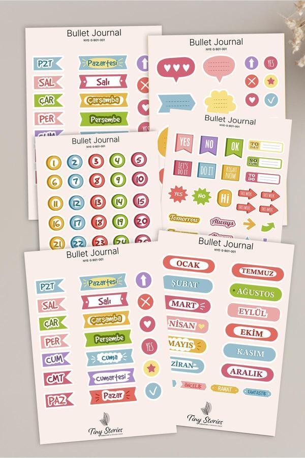 Bullet Journal Sticker Seti - 6 Sayfa / Ajanda, Scrapbook, Journal - Image 1