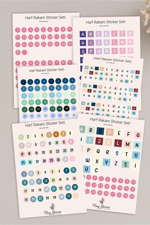 Alfabe / Sayı Sticker Seti - 6 Sayfa - Ajanda,Çıkartma,Scrapbook - Image 1