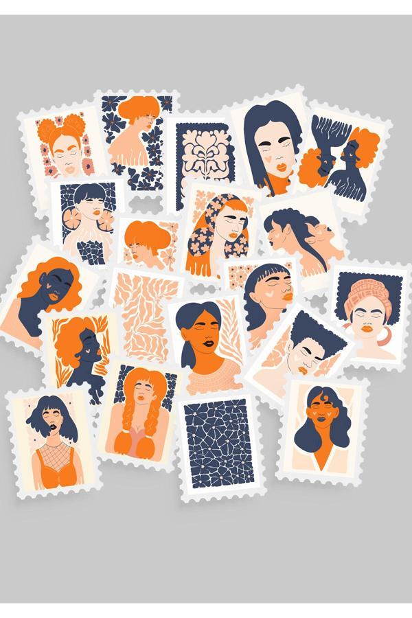 Kadın & Çiçek Temalı Pul Sticker Seti 20'li - Bullet Journal Ajanda Scrapbook - Image 1