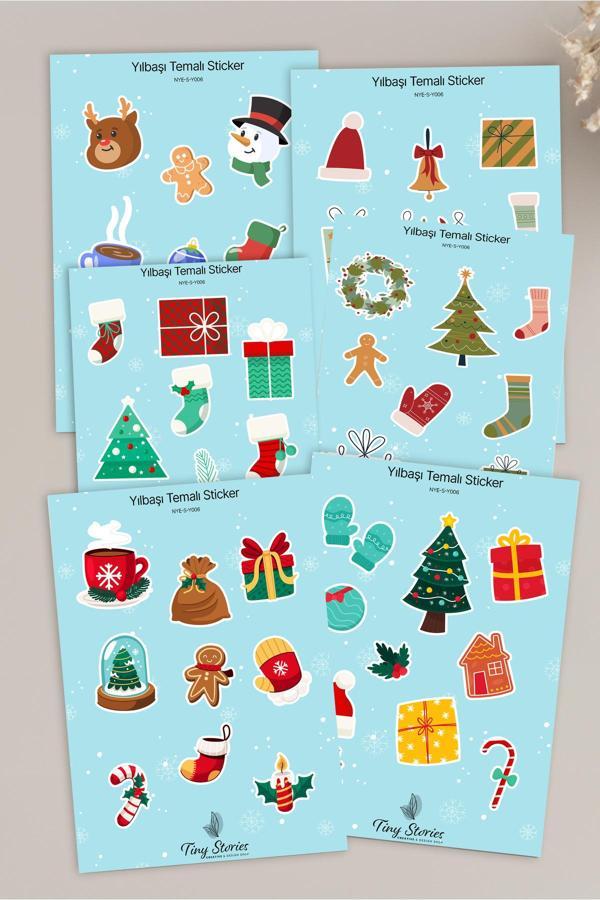 Yılbaşı Temalı Sticker Seti - 6 Adet / Ajanda, Defter,Bullet Journal,Scrapbook - Image 1