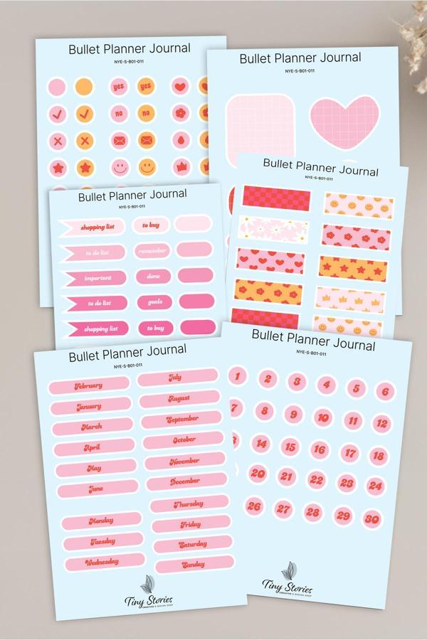 Bullet Journal Sticker Seti - 6 Sayfa / Ajanda, Scrapbook, Journal - Image 1
