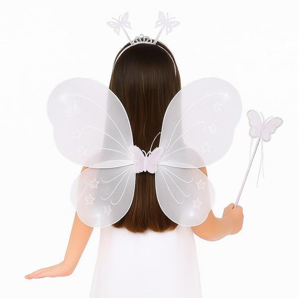 Beyaz Kelebek Kız Seti – 50 cm Kelebek Kanadı, Taç ve Asa - Image 1