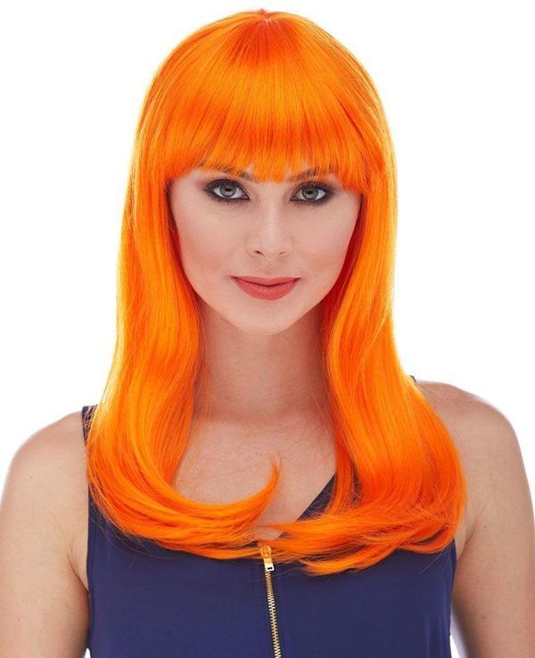 Turuncu Renk Uzun Düz Parti Peruğu - Image 1