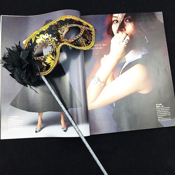 Lüks Taşlı Saplı Maskeli Balo Maskesi Siyah Renk 35 cm - Image 1