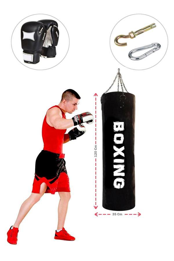 Spor Byfit 120 Cm X 35 Cm Siyah Boks Torbası Boks Eldiveni Tavan Kancası - 3' Lü Set - Dolu - Image 1