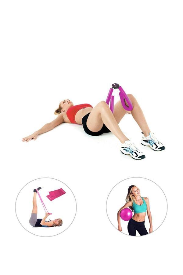 Spor Byfit Kol, Bacak, Basen Sıkılaştırıcı Alet Pembe + Denge Topu + Pilates Bandı - 3'Lü Set - Image 1