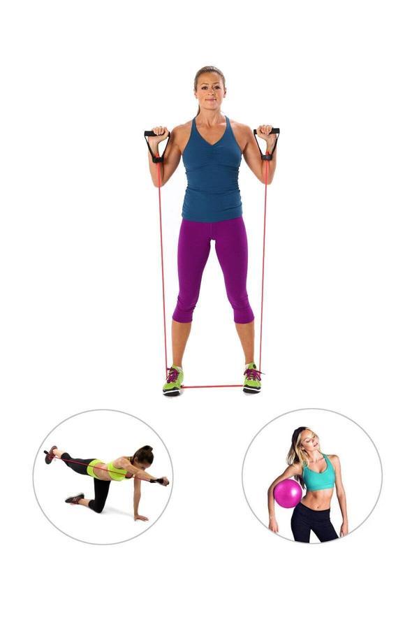 Spor Byfit Yüksek Sert Tutacaklı Egzersiz Direnç Lastiği Pilates Denge Topu 2 Li Set - Image 1