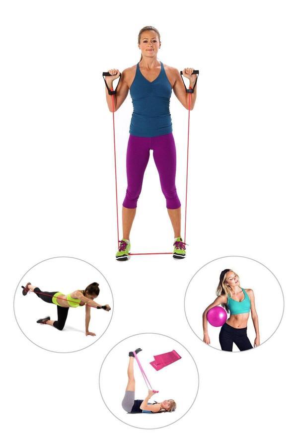 Spor Byfit Yüksek Sert Tutacaklı Pilates Direnç Lastiği + Denge Topu + Pilates Bandı - 3'Lü Set - Image 1