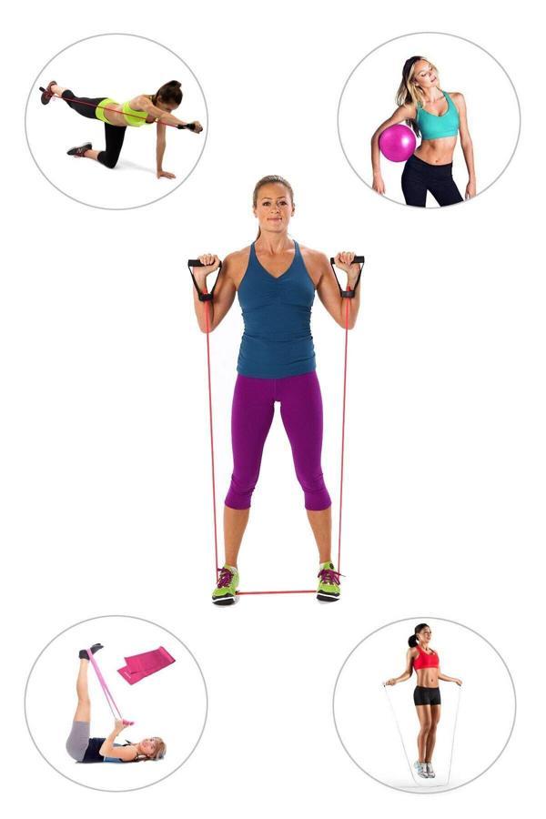 Spor Byfit Yüksek Sert Tutacaklı Direnç Lastiği Denge Topu Pilates Bandı Atlama İpi Set 4'Lü - Image 1